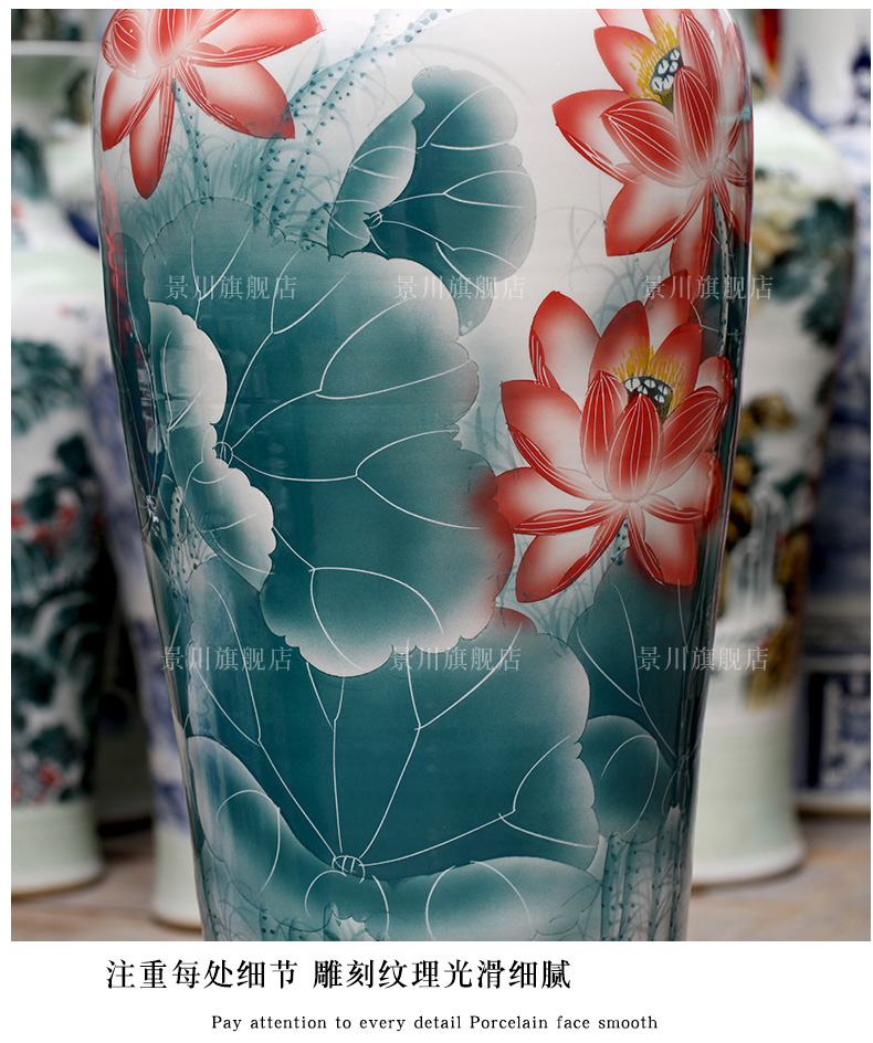 Jingdezhen ceramic hand - made lotus figure of large vases, sitting room of Chinese style household furnishing articles office hotel accessories