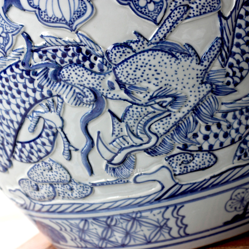 Jingdezhen blue and white porcelain hand carved dragon ceramic large aquarium tortoise GangPen sitting room courtyard floor furnishing articles