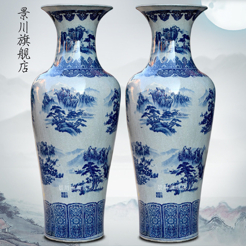 Blue and white porcelain of jingdezhen ceramics archaize on crackle landscape painting of large vase hotel furnishing articles in the living room