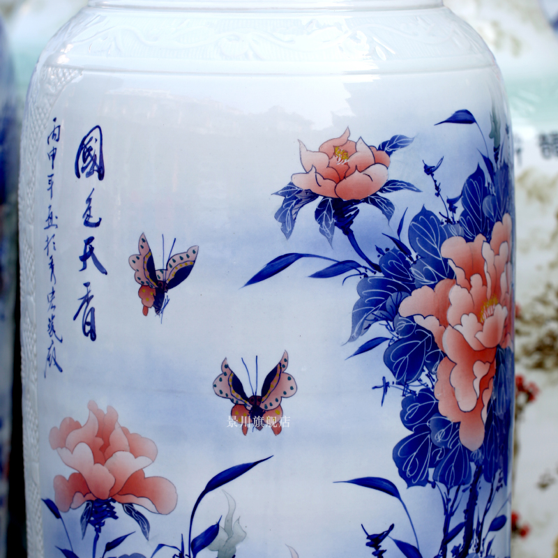 Hand - made porcelain of jingdezhen ceramic floor big vase peony grape hotel sitting room adornment is placed