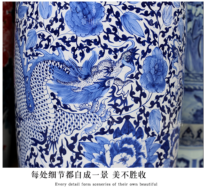 Jingdezhen ceramics hand - made peony dragon Chinese style of large vase of blue and white porcelain vases sitting room adornment is placed