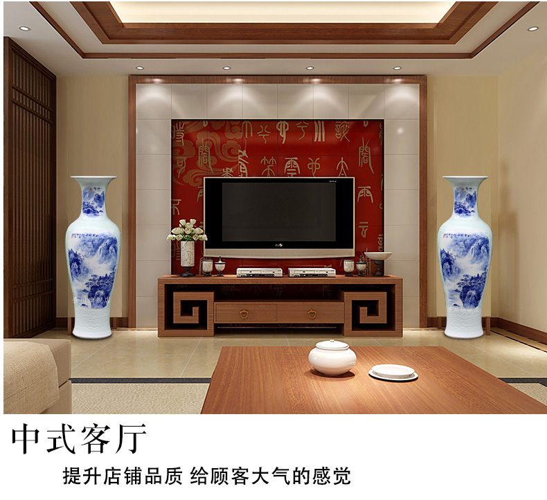 Hand - made mountain dawn rhyme landing big blue and white porcelain vase jingdezhen ceramic home sitting room hotel office furnishing articles