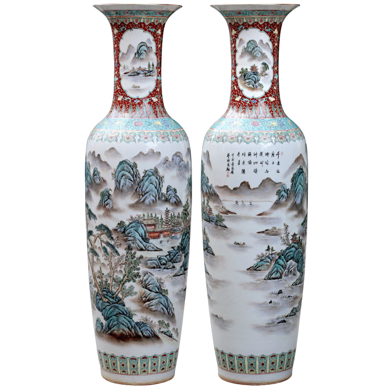 Porcelain of jingdezhen ceramics hand - made pastel landscape of large Chinese vase sitting room adornment is placed