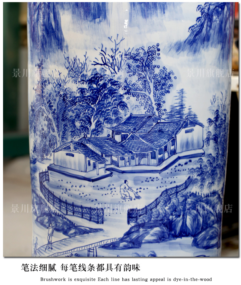 Jingdezhen ceramics hand - made of blue and white landscape of large vase quiver sitting room adornment is placed opening gifts
