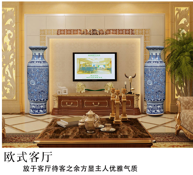 Jingdezhen ceramic of large vases, sitting room of Chinese style household furnishing articles hand - made of blue and white porcelain lotus flower vase of porcelain of admiralty