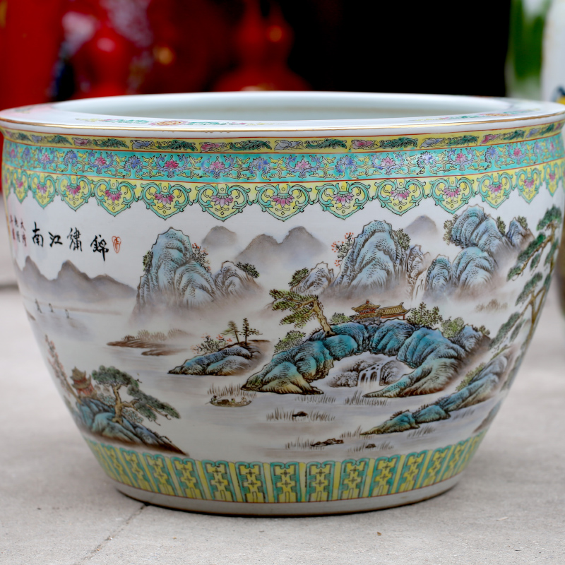 Jingdezhen hand - made landscape painting ceramic goldfish turtle cylinder painting and calligraphy study of sitting room place, a large water lily cylinder