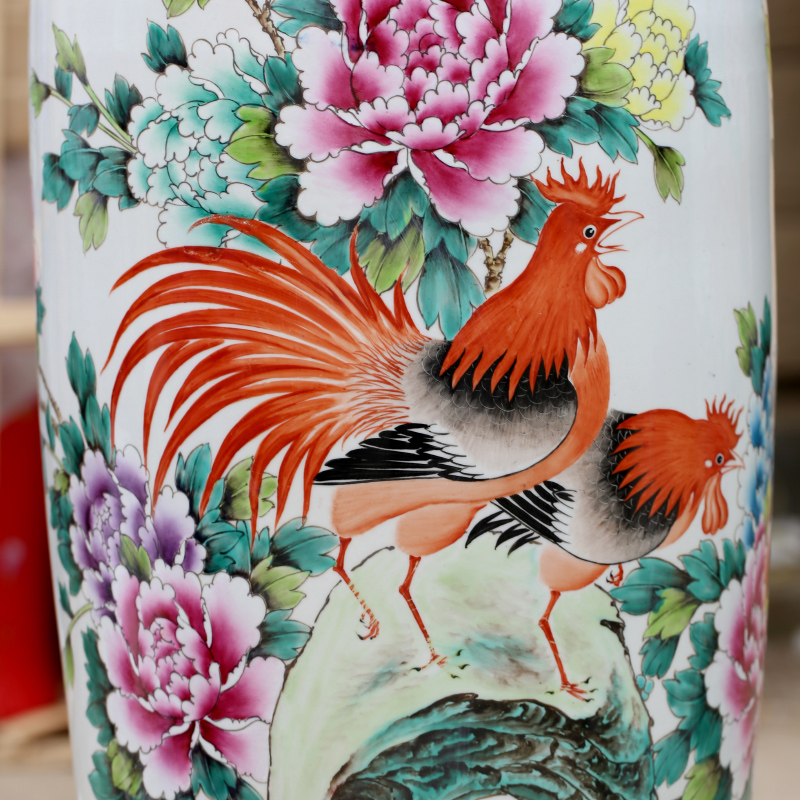 Jingdezhen ceramics hand - made rooster peony pastel landing big vase sitting room hotel decoration furnishing articles