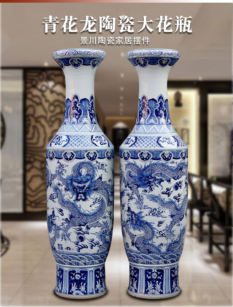 Hand made blue and white same of large porcelain vase of jingdezhen ceramics as the sitting room adornment hotel furnishing articles