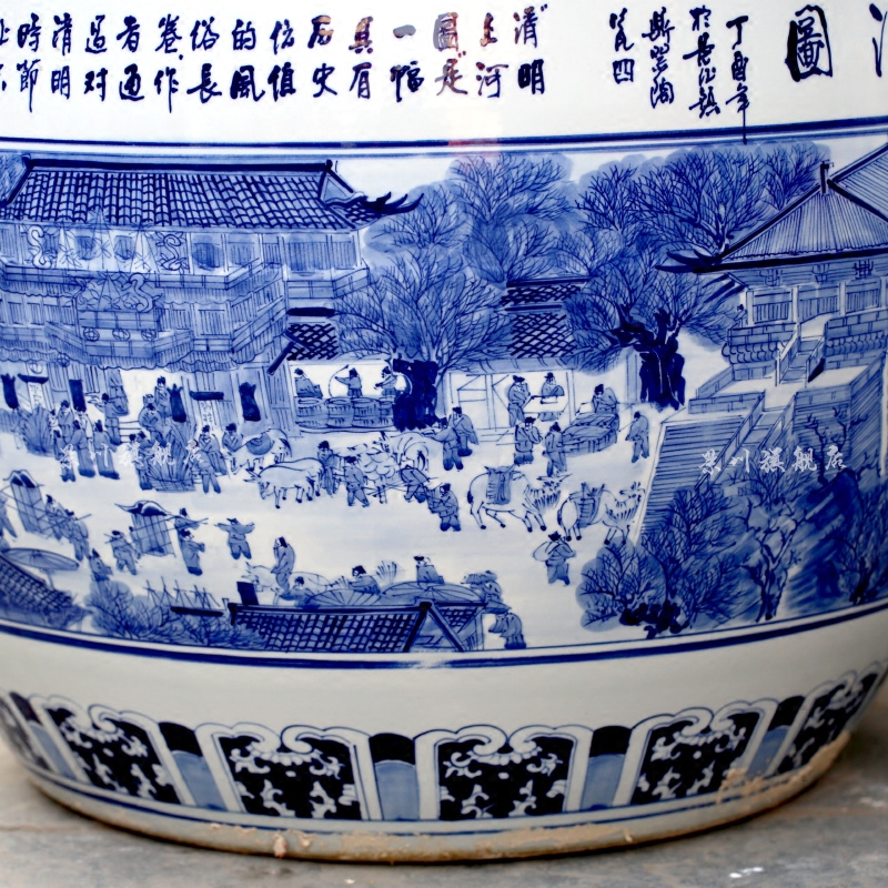 Big fish tank antique hand - made ching Ming blue and white porcelain is jingdezhen ceramics painting tortoise cylinder sitting room courtyard furnishing articles