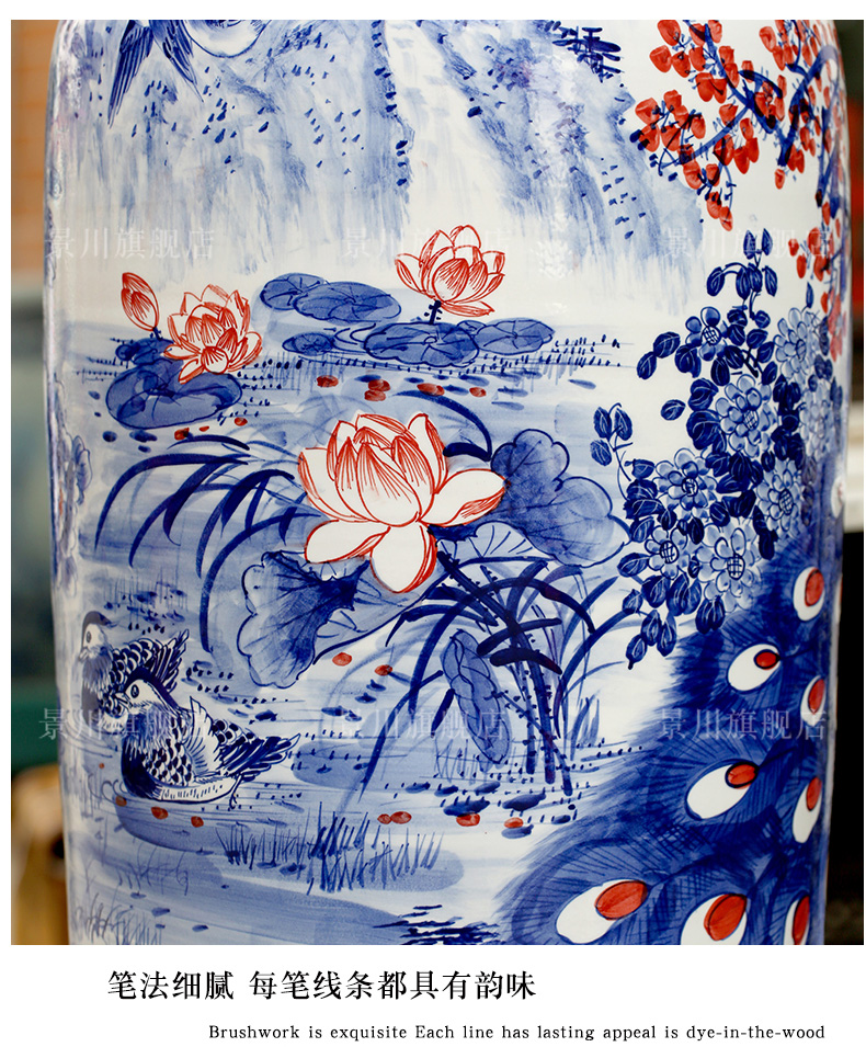 Jingdezhen hand - made ceramic blooming flowers big vase home sitting room hotel of large quiver furnishing articles ornaments