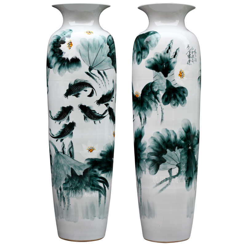 Blue and white porcelain jingdezhen ceramics hand - made lotus fish quiver of large vase home furnishing articles in the living room