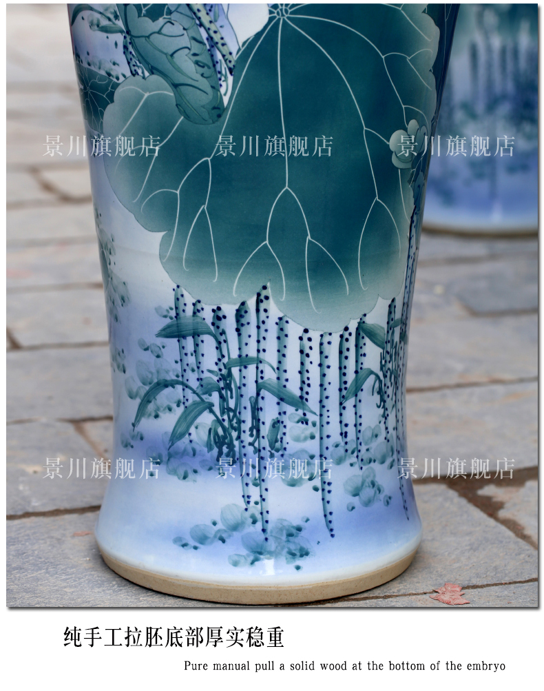 Hand made green lotus lotus hotel porcelain of jingdezhen ceramic floor big vase sitting room adornment is placed