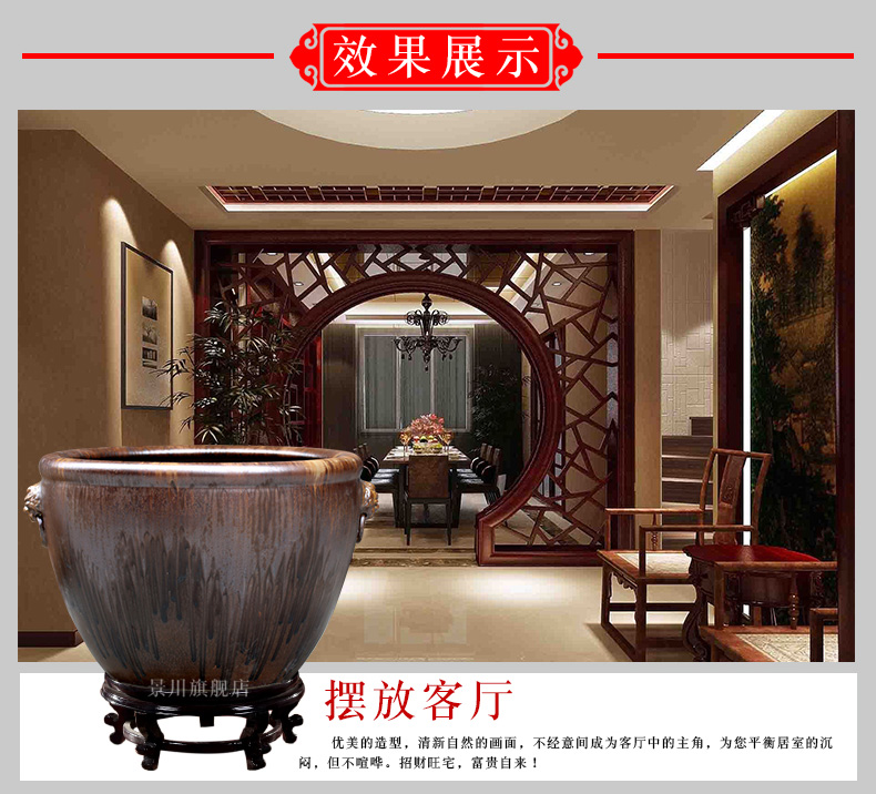 Jingdezhen ceramic up ears goldfish bowl calligraphy and painting lotus lotus cylinder large sitting room courtyard wind water tanks