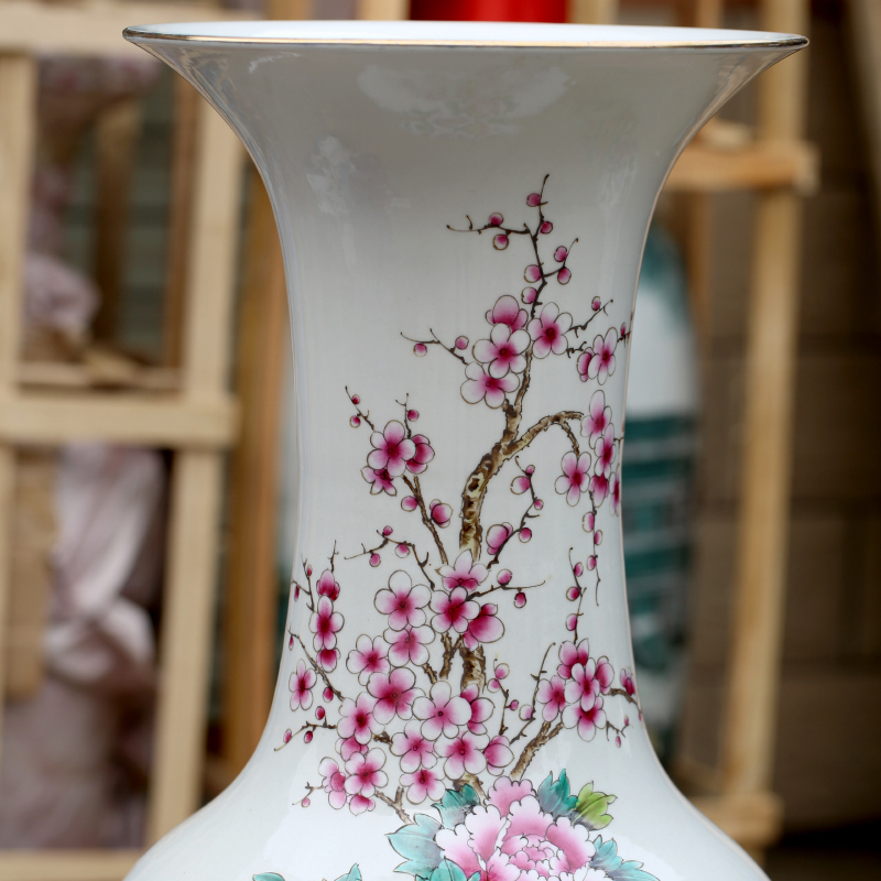 Jingdezhen ceramics hand - made rooster peony pastel landing big vase sitting room hotel decoration furnishing articles