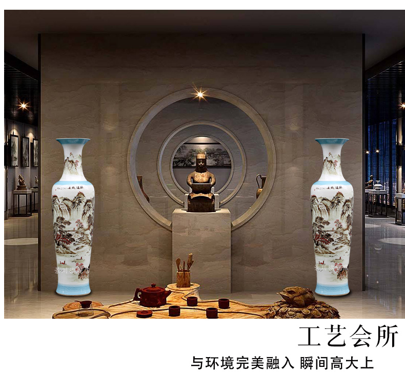 Jingdezhen porcelain has a long history in the hand - made color ink landscape painting big vase home sitting room be born modern furnishing articles