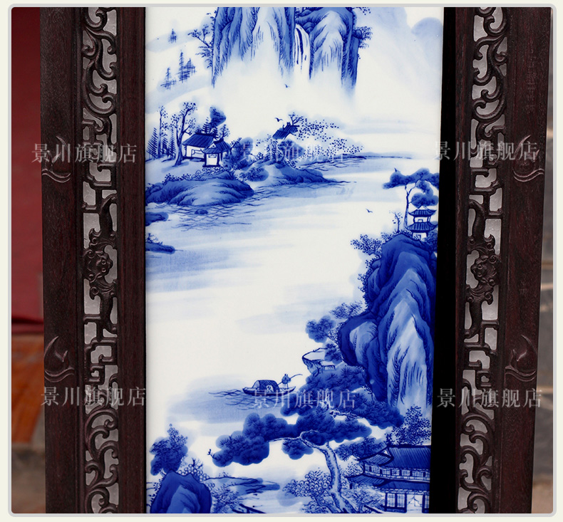 Jingdezhen ceramic background made porcelain plate painting landscape painting four screen adornment home sitting room hotel furnishing articles to restore ancient ways