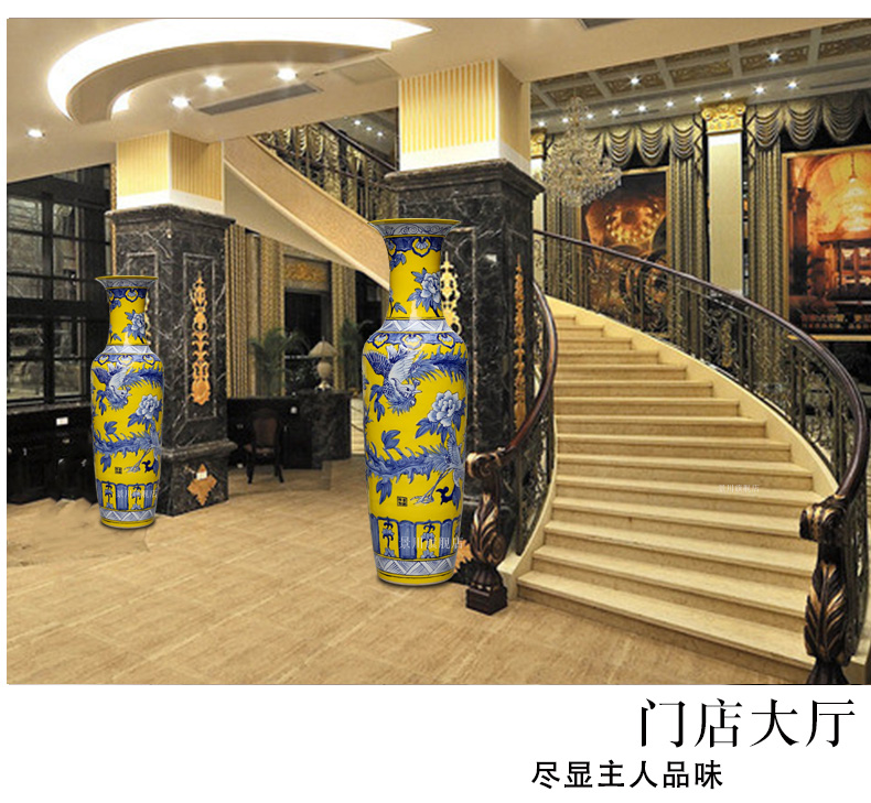 Jingdezhen ceramic yellow glaze hand - made phoenix peony of large vases, living room decoration to the hotel Chinese style household furnishing articles