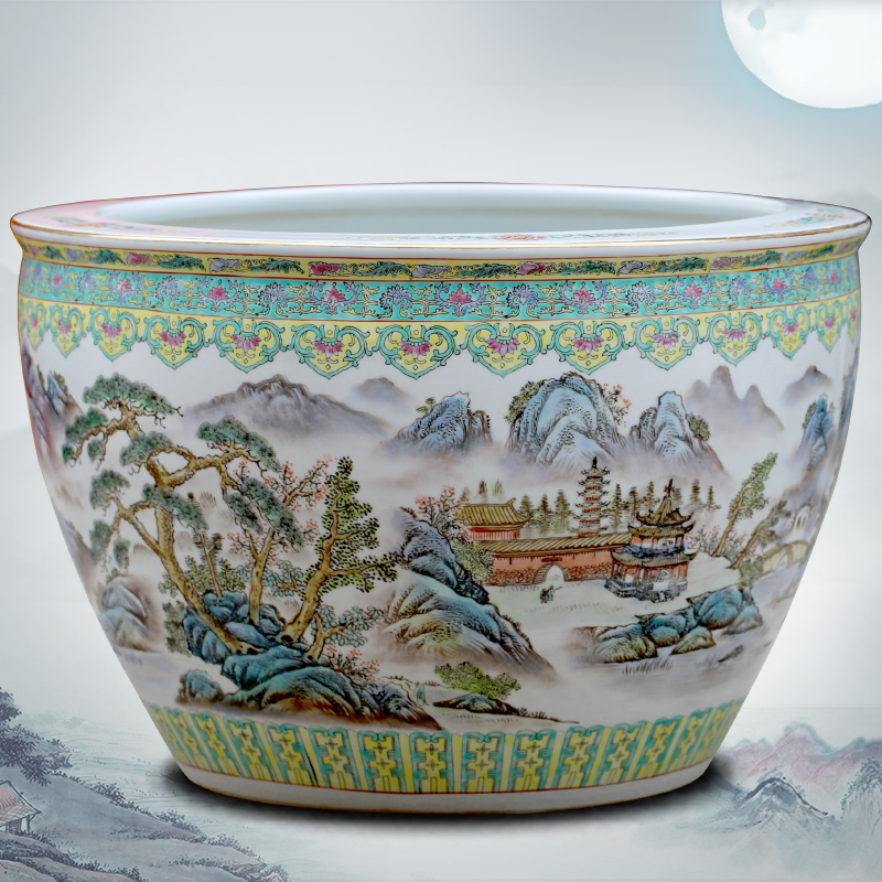 Jingdezhen hand - made landscape painting ceramic goldfish turtle cylinder painting and calligraphy study of sitting room place, a large water lily cylinder