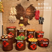 Local restaurant retro bamboo fruit and vegetable basket local specialty old storage basket restaurant open stall food display old objects