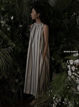 Refundable less in stock Korean BAIE OUD elegant temperament linen halter striped tie