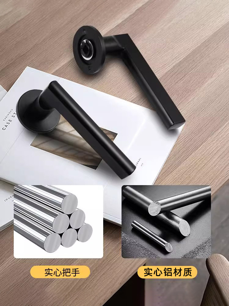 Bedroom Door Lock Indoor Silent Room Door Lock Household Universal Wooden Door Handle Black Split Magnetic 58 Lock Set