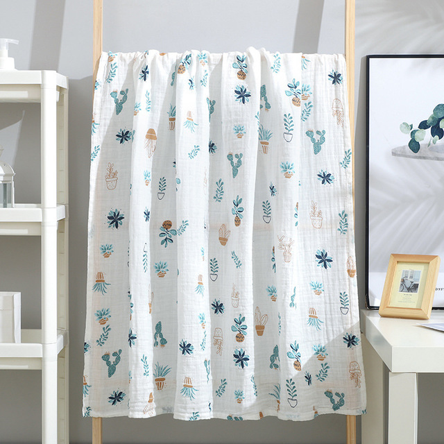 Potted Plant (Double Layer 120 * 110Cm)baby Gauze Bath towel Class A children pure cotton 120 Large size double-deck Cuddle quilt summer Thin Baby bed Advance sheet