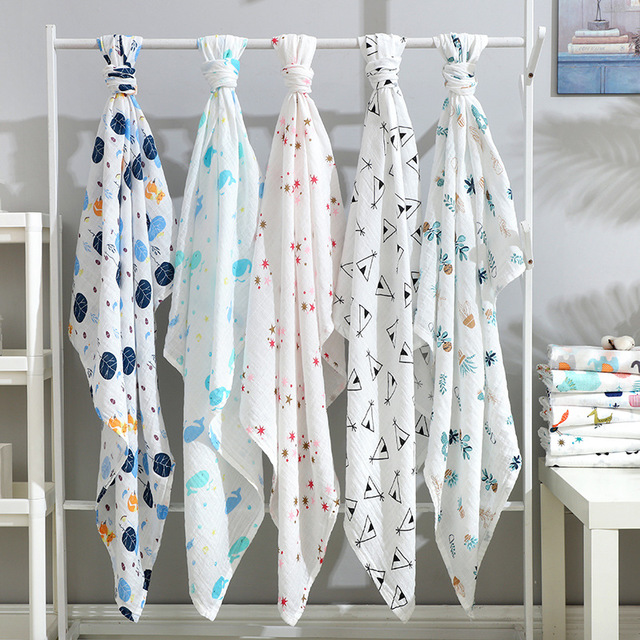 2 Special Packages (Double Layer 120 * 110Cm) & You Can Choose The Patternbaby Gauze Bath towel Class A children pure cotton 120 Large size double-deck Cuddle quilt summer Thin Baby bed Advance sheet