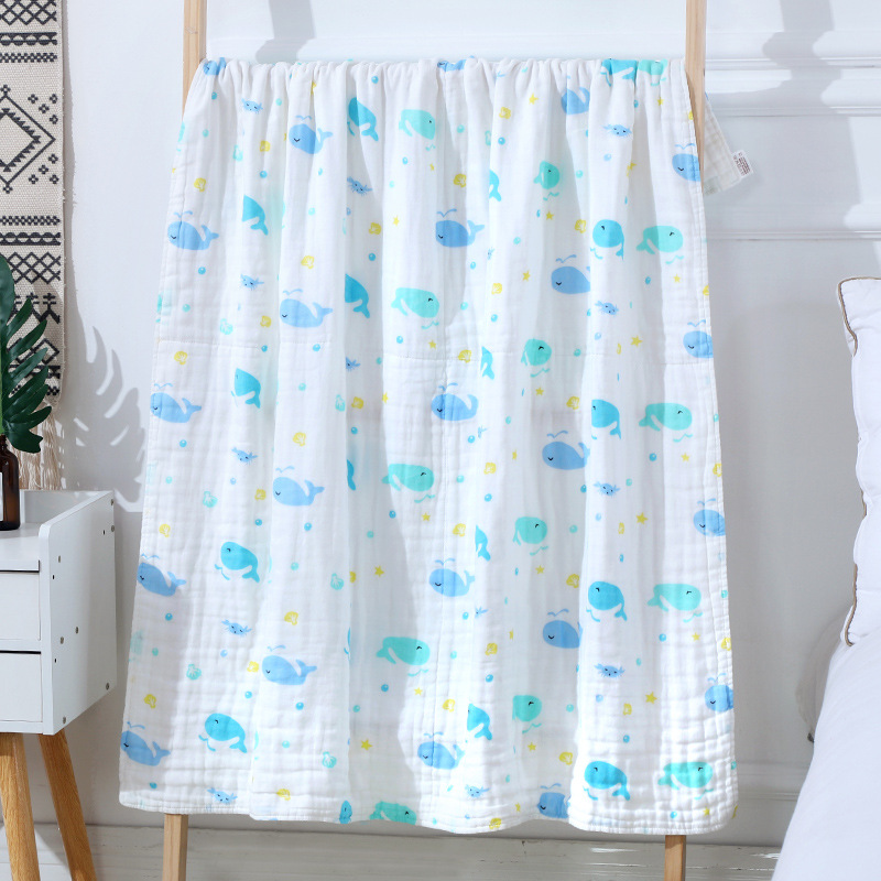 Whale (6 Floors 110 * 110)baby Gauze Bath towel Class A children pure cotton 120 Large size double-deck Cuddle quilt summer Thin Baby bed Advance sheet