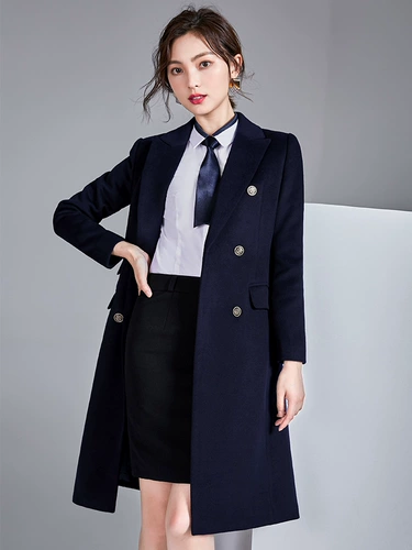 Длинное демисезонное черное шерстяное пальто для работы, средней длины, увеличенная толщина