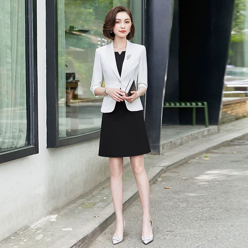 Модное платье для работы, юбка, классический костюм, комплект, яркий броский стиль, для салонов красоты