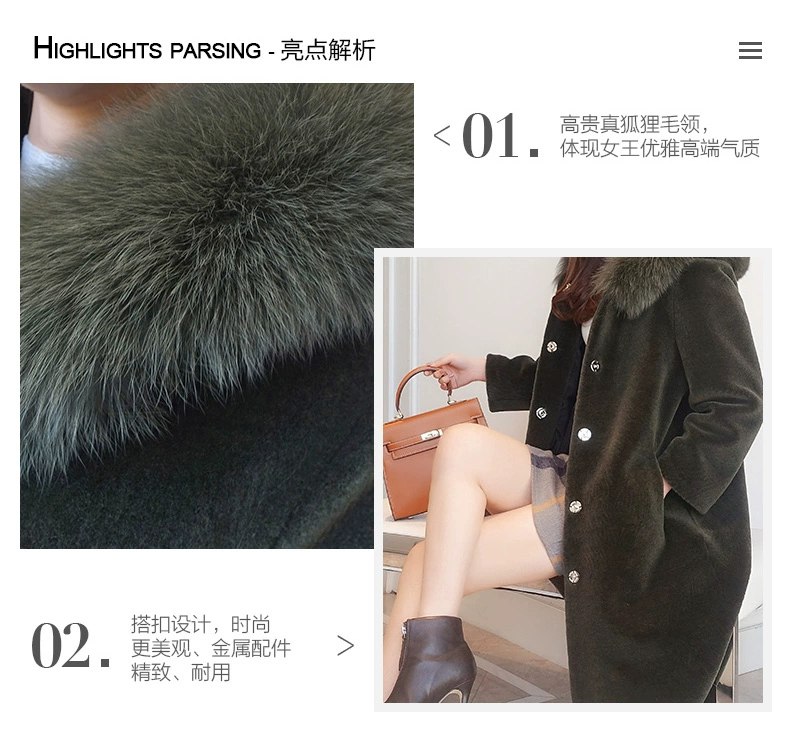 Haining 2017 mùa thu và mùa đông cừu mới cắt fur coat nữ phần dài fox fur wool coat trùm đầu một