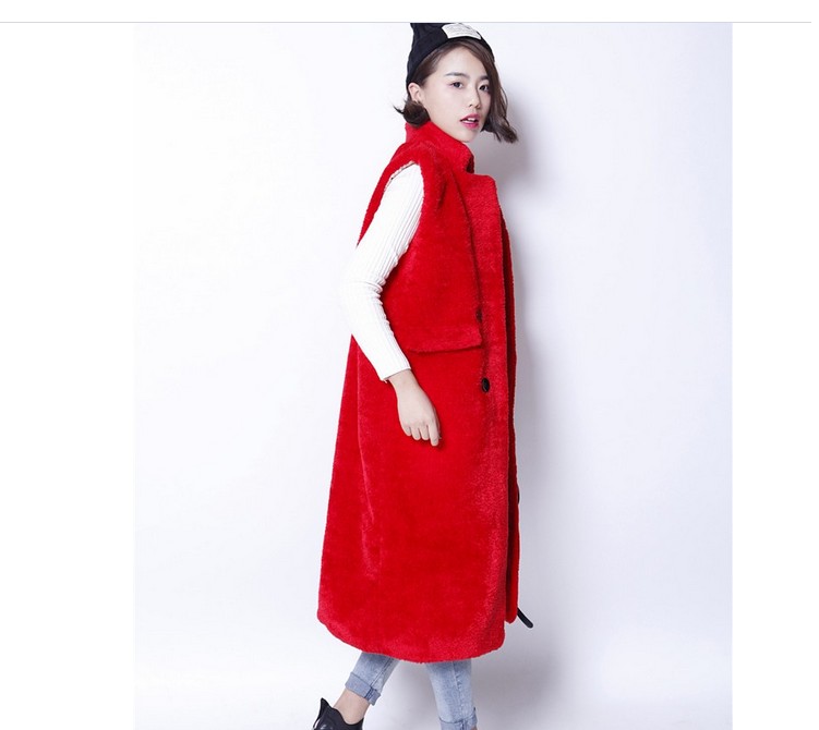 2018 new lamb fur cỏ vest vest áo khoác dài nữ cừu cắt lông một thời trang áo khoác lông thú áo lông cừu hàn quốc