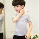 [Lycra cotton] nhà sản xuất quần áo trẻ em mùa hè 2020 sản phẩm mới làm mới áo sơ mi sọc trẻ em áo thun tay ngắn kéo dài hàng đầu - Áo thun