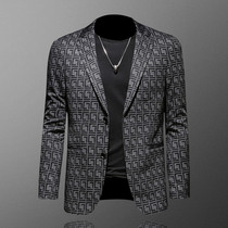 European station Plaid printing suit mens slim Korean trend business leisure small suit single suit suit jacket