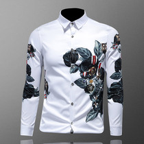Retro personality flower shirt mens social youth large size long sleeve Spring and Autumn New inch clothes tide European and American printing non-iron