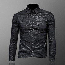 European station tiger head printed long sleeve shirt mens 2021 New Korean trend slim top size shirt