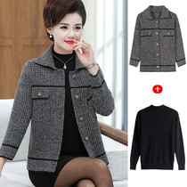 Western mother Autumn short suit sweater cardigan middle-aged women two-piece sweater jacket loose top