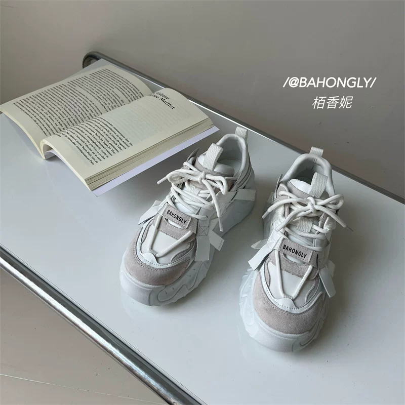 BAHONGLY корейская версия обуви с подъемом для женщин 2023 новая кожа высшего качества, толстая подошва, повседневная городская спортивная обувь