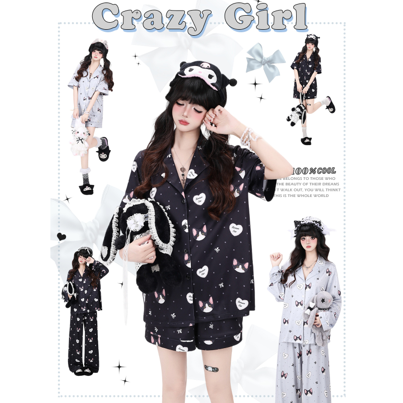 Crazygirl German Kitten Original Japanese-Style Soft Girl Skin-Friendly Comfortable Loose-Fitting Girl's Home Wear Pajama Set