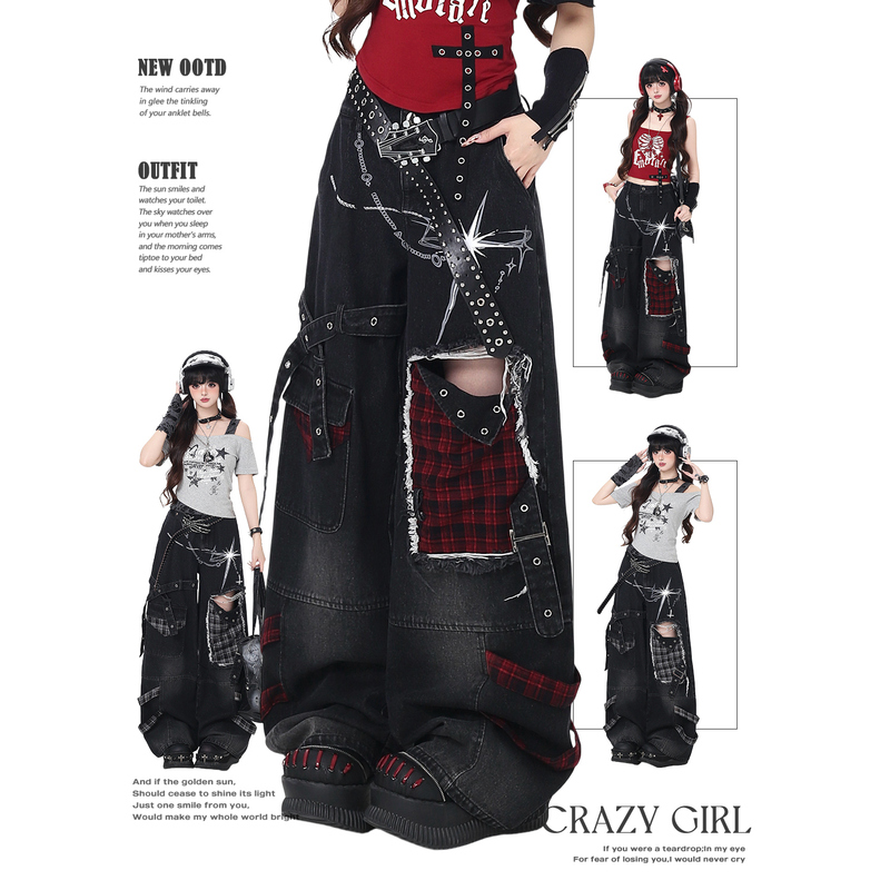 Crazygirl Summer Pants! Original Punk Street Niche Design Ripped Vintage Loose Jeans Spring