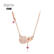18K gold rose gold diamond necklace Han wind bone pendant female ruby dots hoist diamond pendant
