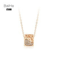 18K gold gold fashion carved diamond necklace female collarbal chain square diamond pendant diamond necklace