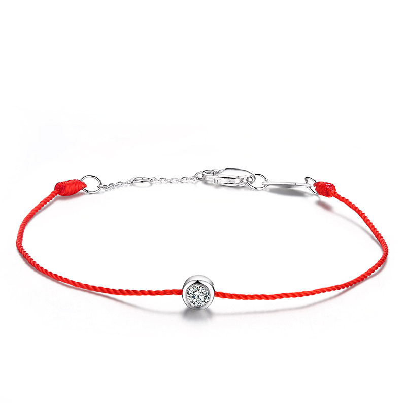 Bach Jewelry Benming Year 18k white gold diamond red rope hand chisel rose gold red thread single diamond 10 points chisel