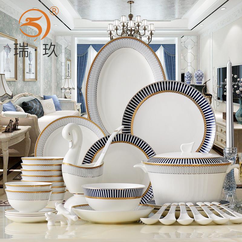 Household ipads porcelain tableware suit western - style 60 head suit bowl dish dish European ceramic dishes set tableware business