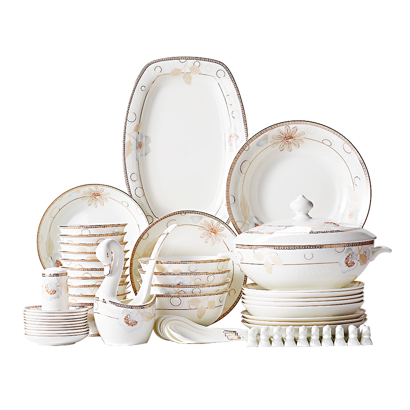 New Chinese style household up phnom penh 60 skull porcelain tableware kit tangshan fine ipads bowls plates spoon combination set