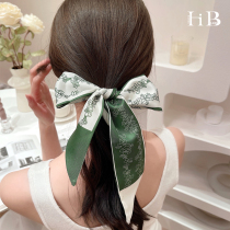 South Korean ins wind green silk towels with floating band with women tied for summer day to day wear senior sensation butterfly knot headwear