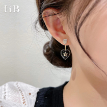 Ocean blue retro French black heart-shaped earrings women autumn and winter light luxury senior sense niche design Love earrings
