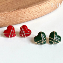 Ocean blue retro French advanced sense Love earrings female autumn and winter Korean temperament Net red earrings earrings face thin