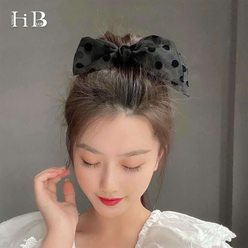 South Korean web yarn lace wave dot butterfly knot large intestine hair ring mesh red zamtail hair decoration hair with women's head headwear