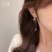 Tassel long pearl bear ear buckle rhinestone earrings temperament light luxury advanced earrings female 2021 New Tide